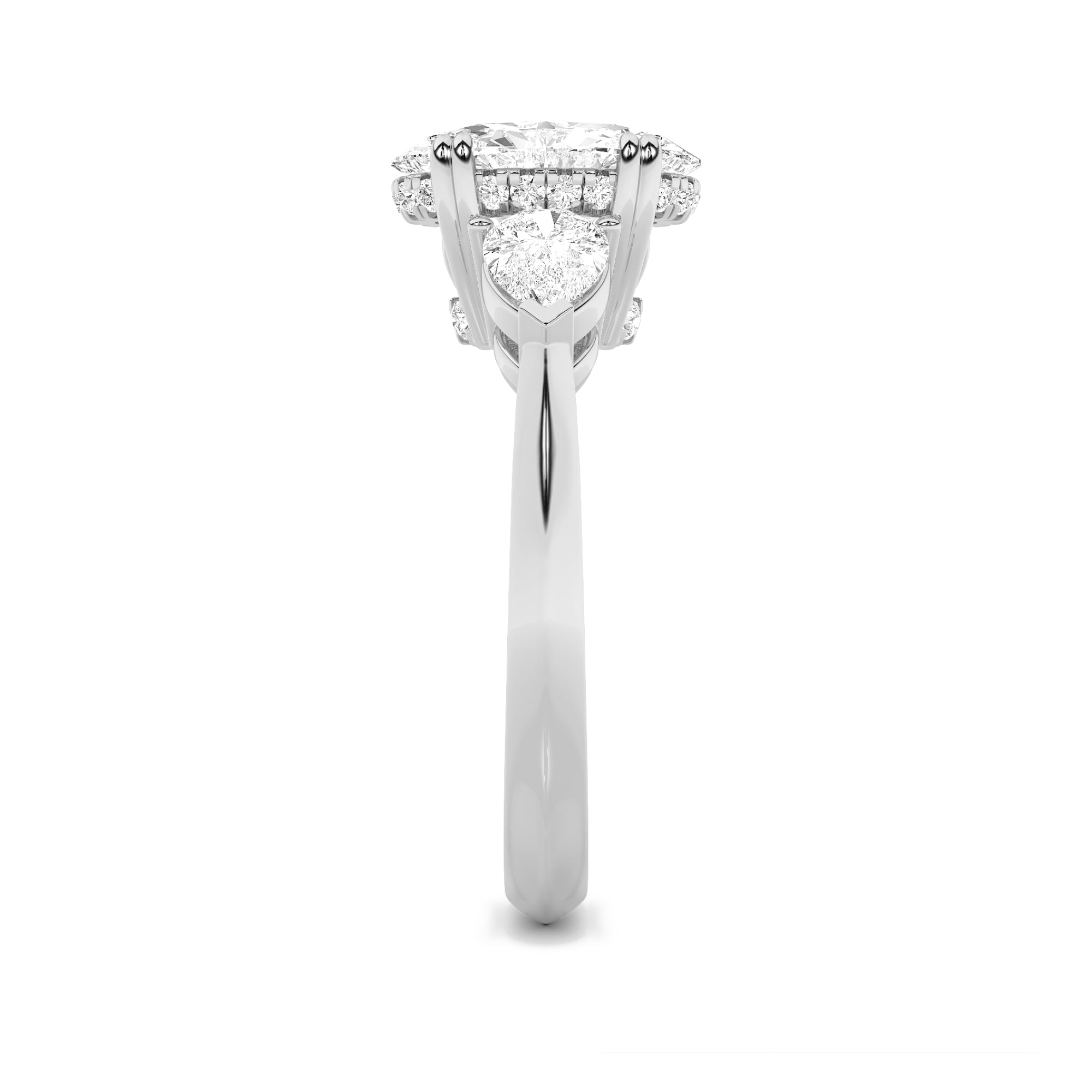 3Cttw Oval Shaped Lab Grown Diamond (F/VS) Three Stone Hidden Halo Ring in 14K Gold
