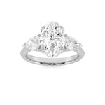 3Cttw Oval Shaped Lab Grown Diamond (F/VS) Three Stone Hidden Halo Ring in 14K Gold