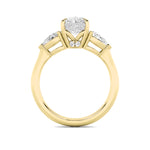 3Cttw Oval Shaped Lab Grown Diamond (F/VS) Three Stone Hidden Halo Ring in 14K Gold