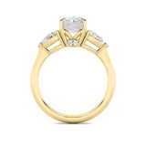 3Cttw Oval Shaped Lab Grown Diamond (F/VS) Three Stone Hidden Halo Ring in 14K Gold
