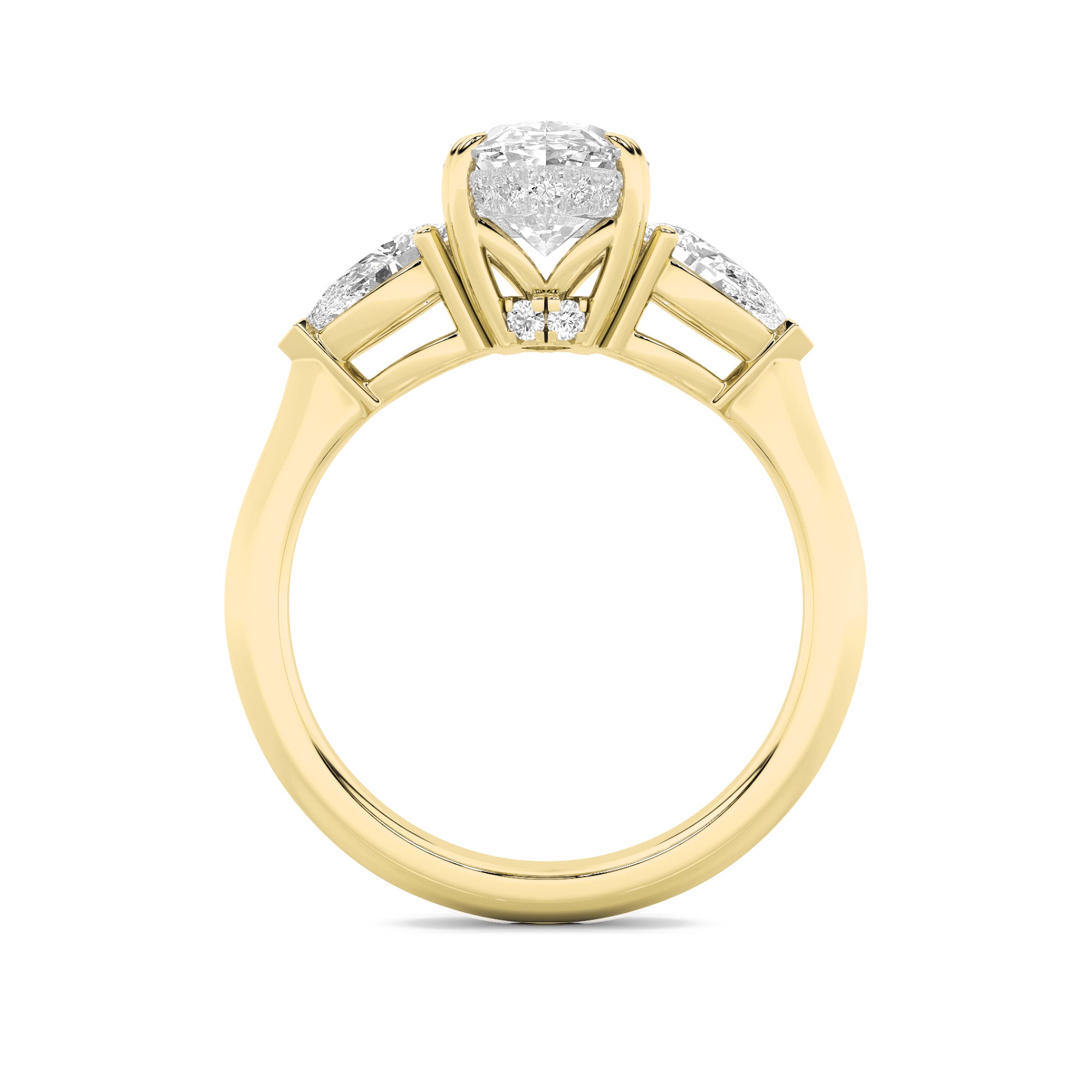 3Cttw Oval Shaped Lab Grown Diamond (F/VS) Three Stone Hidden Halo Ring in 14K Gold