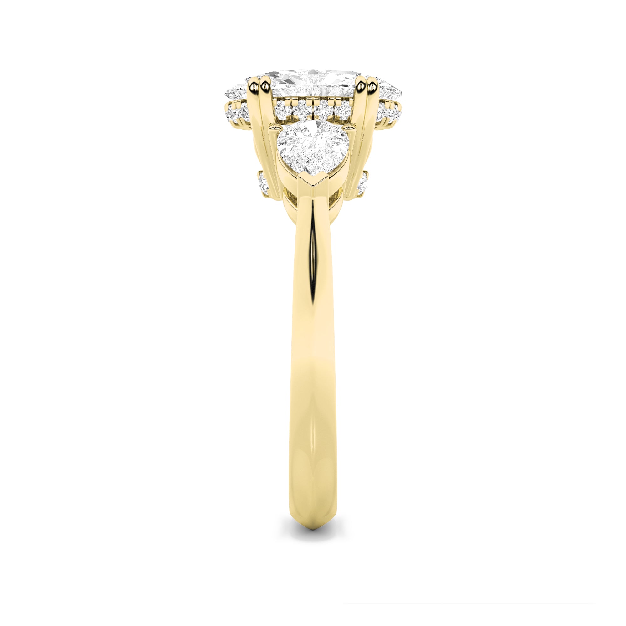 3Cttw Oval Shaped Lab Grown Diamond (F/VS) Three Stone Hidden Halo Ring in 14K Gold