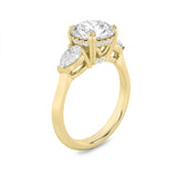 3Cttw Round Shaped Lab Grown Diamond (F/VS) Three Stone Hidden Halo Ring in 14K Gold