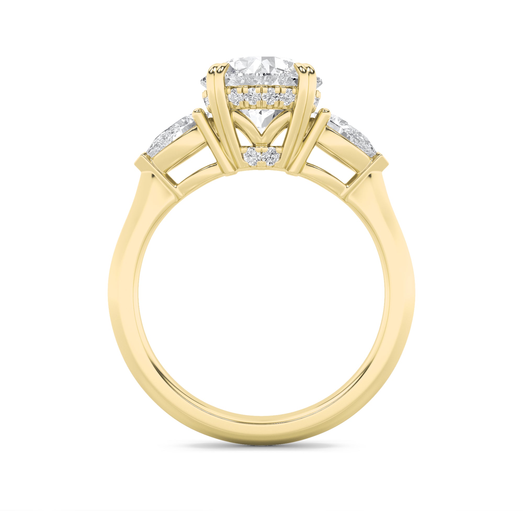 3Cttw Round Shaped Lab Grown Diamond (F/VS) Three Stone Hidden Halo Ring in 14K Gold