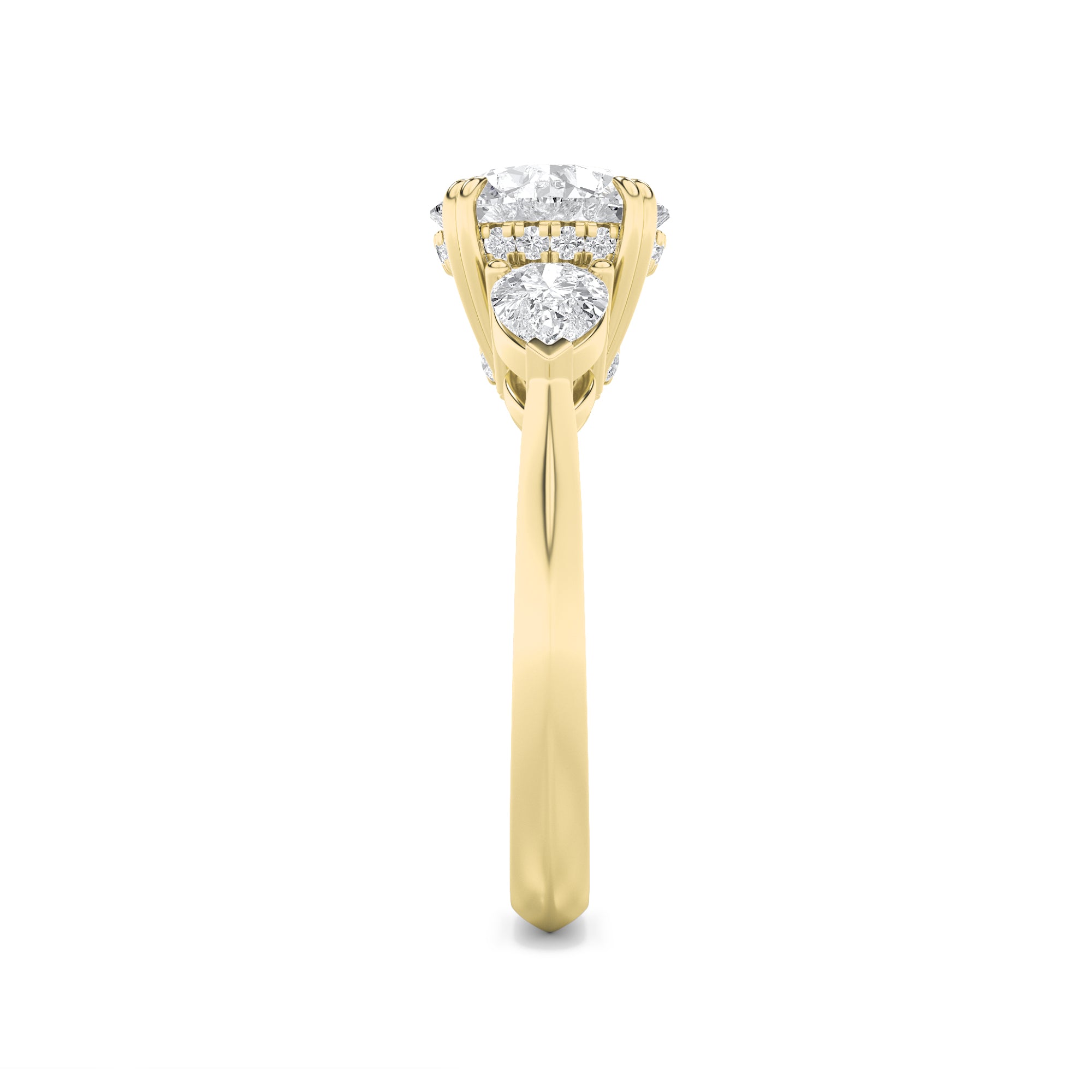 3Cttw Round Shaped Lab Grown Diamond (F/VS) Three Stone Hidden Halo Ring in 14K Gold