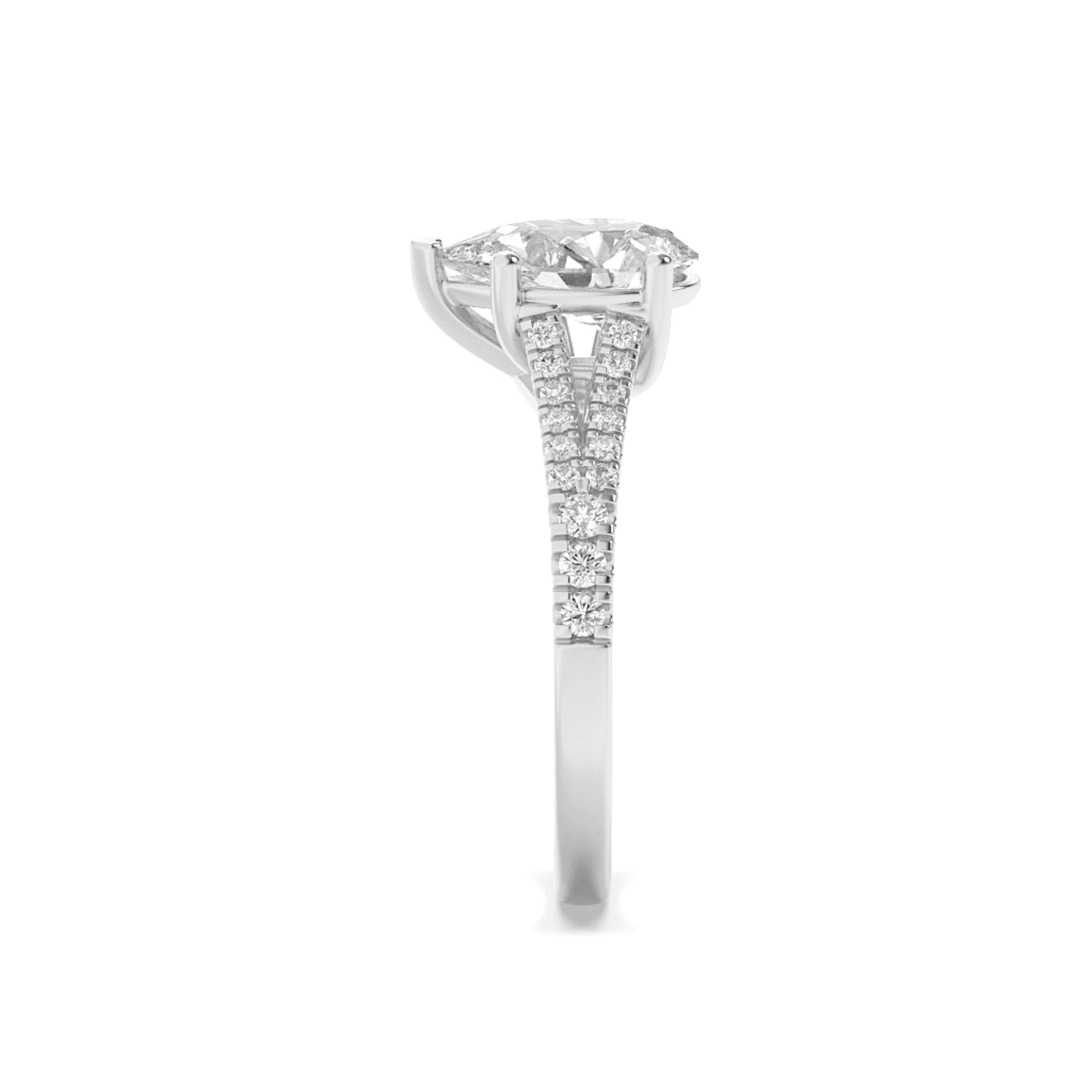 2Cttw Pear Shaped Lab Grown Diamond (F/VS) Split Shank Trellis Engagement Ring in 14K Gold