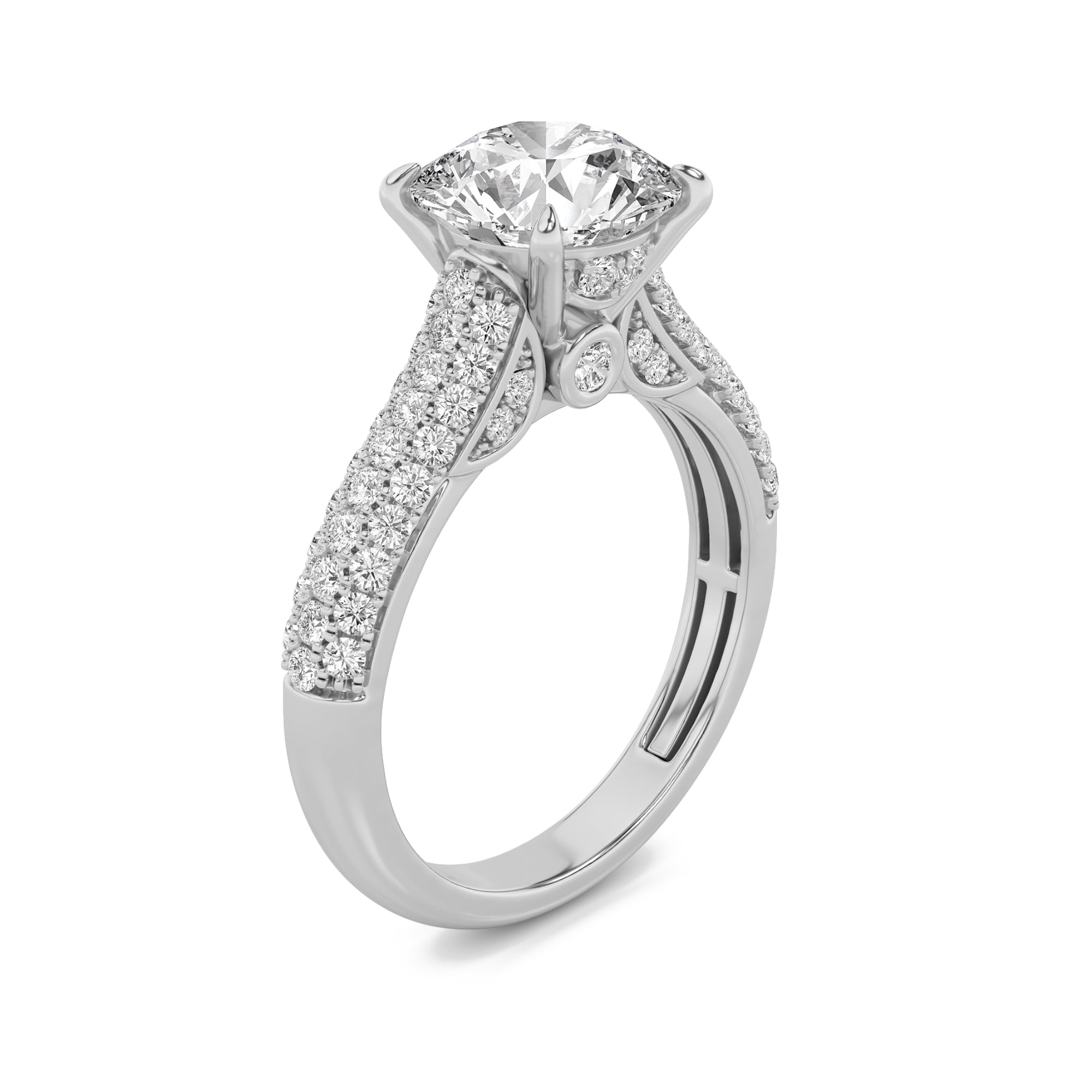 2.5Cttw Round Shaped Lab Grown Diamond (F/VS) Hidden Halo Accented Engagement Ring in 14K Gold