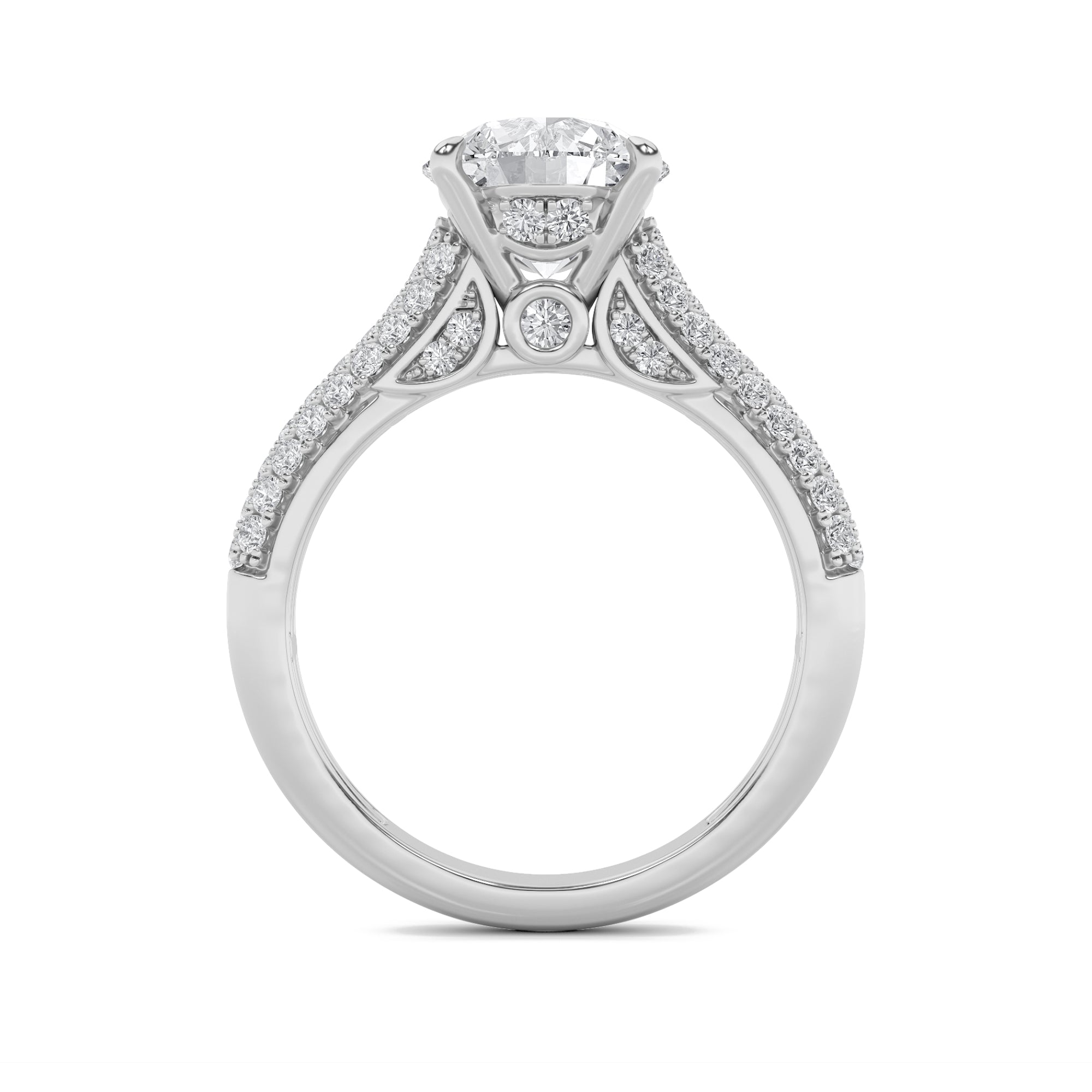 2.5Cttw Round Shaped Lab Grown Diamond (F/VS) Hidden Halo Accented Engagement Ring in 14K Gold