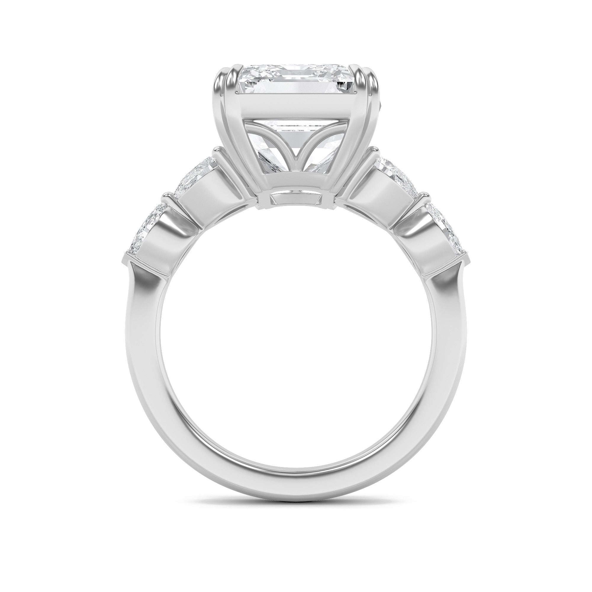 8.5Cttw Emerald Shaped Lab Grown Diamond (F/VS) Bold Statement Accented  Ring in 14K Gold
