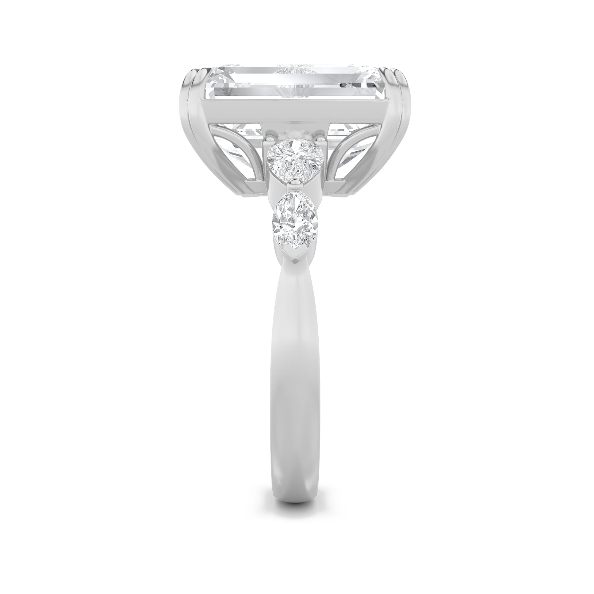 8.5Cttw Emerald Shaped Lab Grown Diamond (F/VS) Bold Statement Accented  Ring in 14K Gold