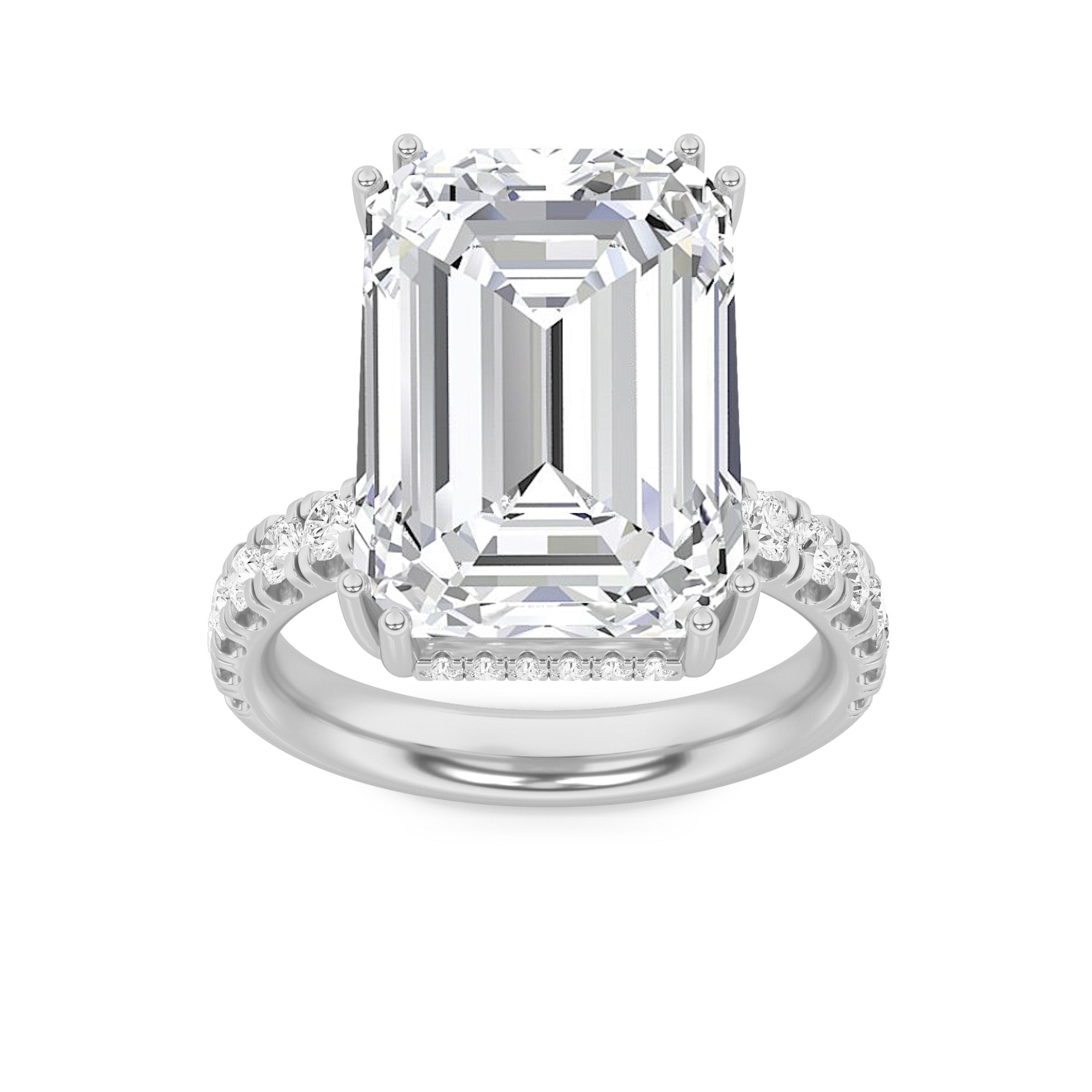 10.25Cttw Emerald Shaped Lab Grown Diamond (F/VS) Bold Statement Accented  Ring in 14K Gold
