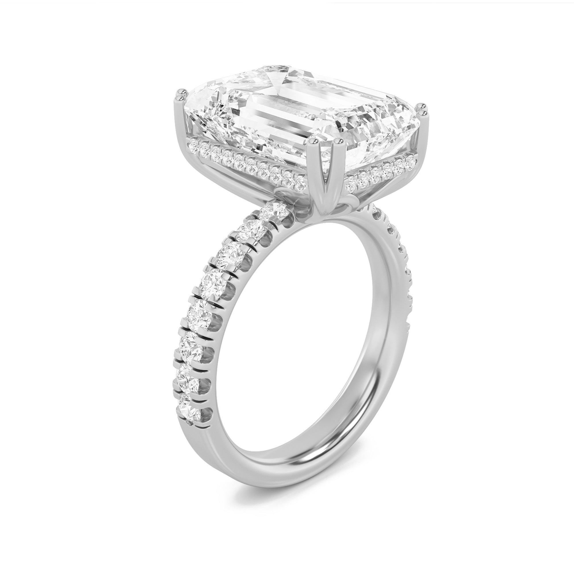 10.25Cttw Emerald Shaped Lab Grown Diamond (F/VS) Bold Statement Accented  Ring in 14K Gold