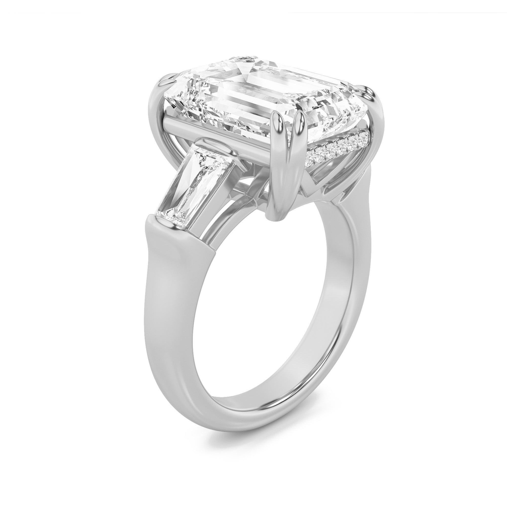 9Cttw Emerald Shaped Lab Grown Diamond (F/VS) Bold Statement Accented  Ring in 14K Gold