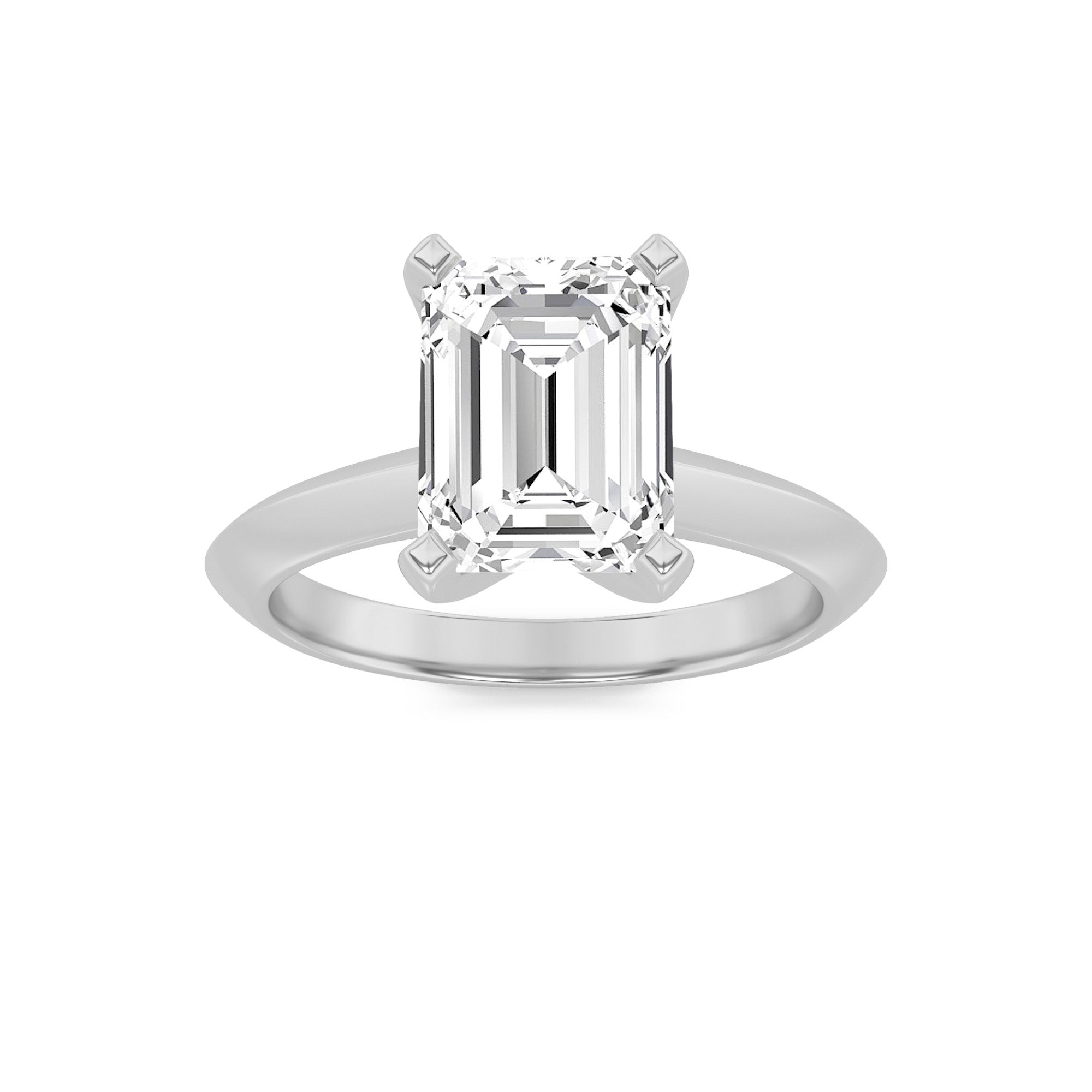 2Cttw Emerald Shaped Lab Grown Diamond (F/VS) Knife Edge Shank Solitaire Engagement Ring in 14K Gold