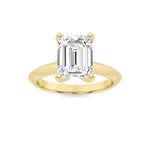 3Cttw Emerald Shaped Lab Grown Diamond (F/VS) Knife Edge Shank Solitaire Engagement Ring in 14K Gold