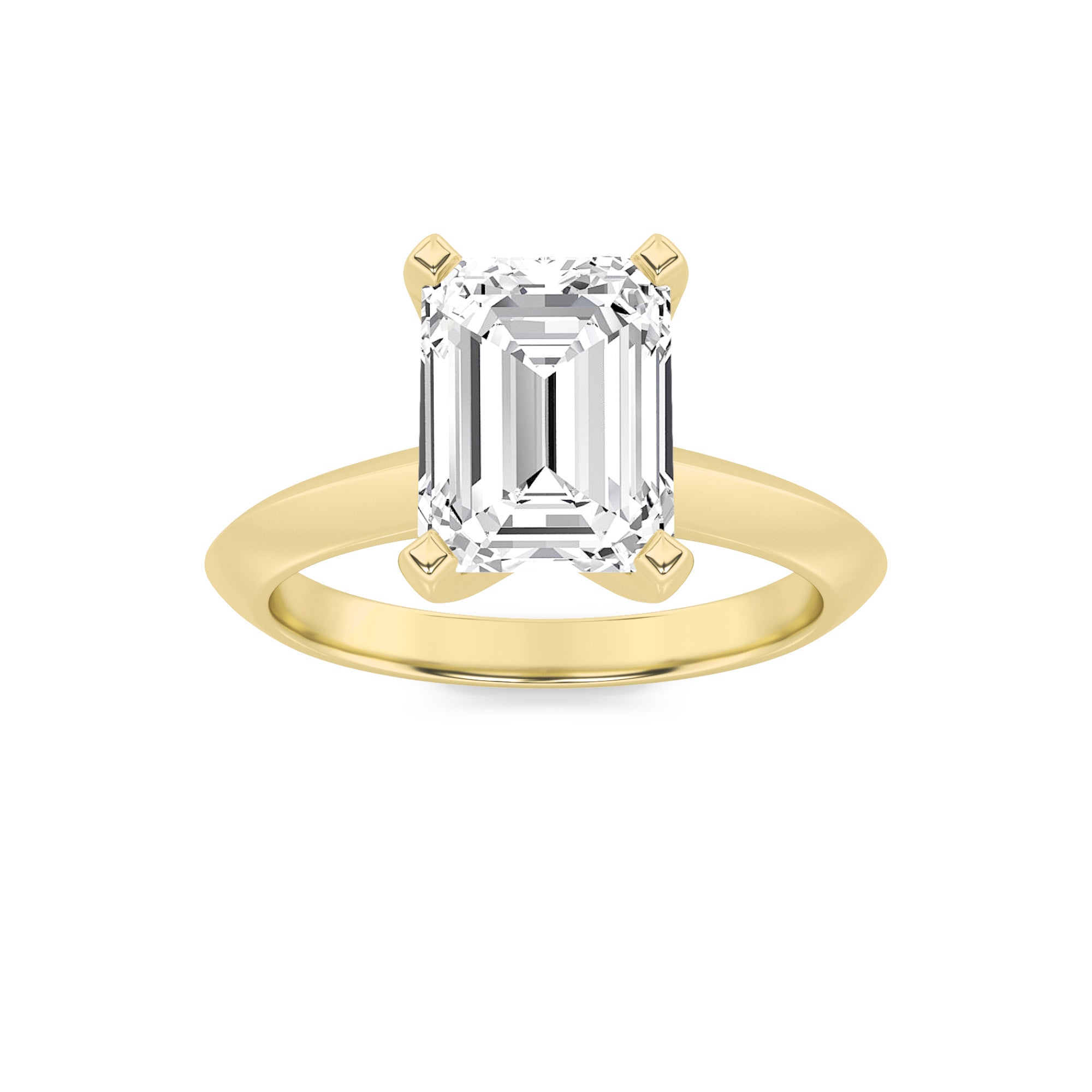 3Cttw Emerald Shaped Lab Grown Diamond (F/VS) Knife Edge Shank Solitaire Engagement Ring in 14K Gold