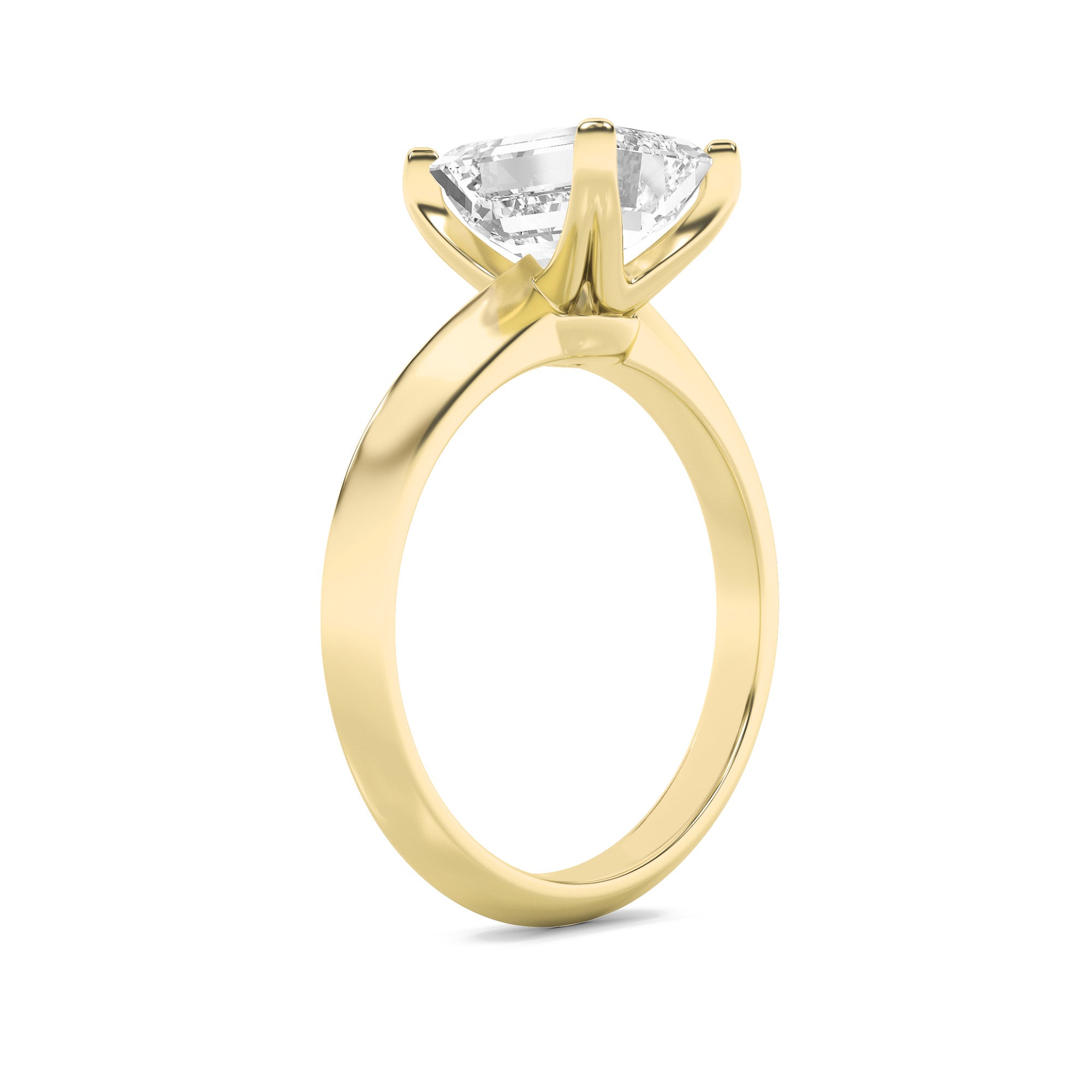 3Cttw Emerald Shaped Lab Grown Diamond (F/VS) Knife Edge Shank Solitaire Engagement Ring in 14K Gold