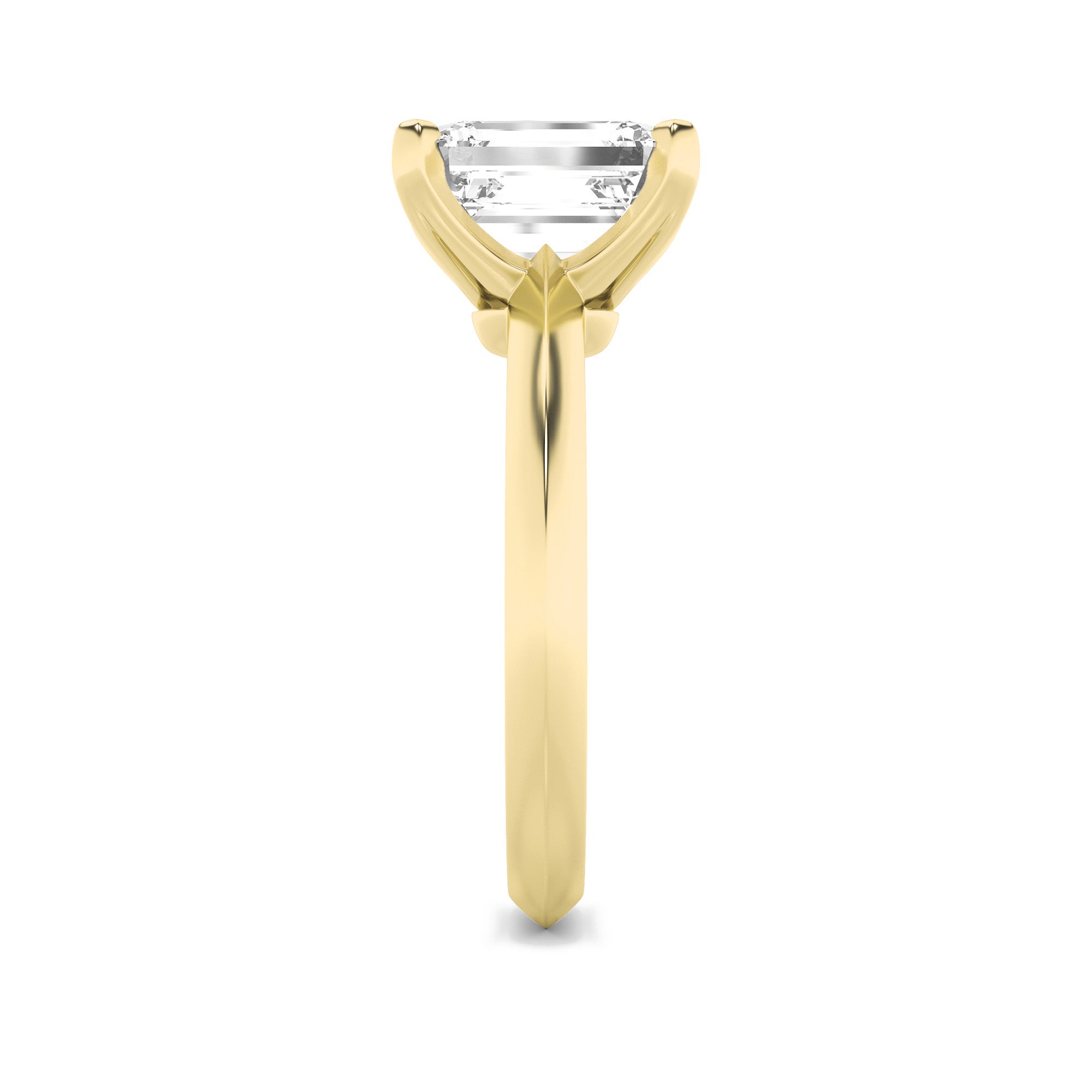 3Cttw Emerald Shaped Lab Grown Diamond (F/VS) Knife Edge Shank Solitaire Engagement Ring in 14K Gold