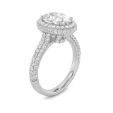 3Cttw Oval Shaped Lab Grown Diamond (F/VS) Halo Accented Engagement Ring in 14K Gold