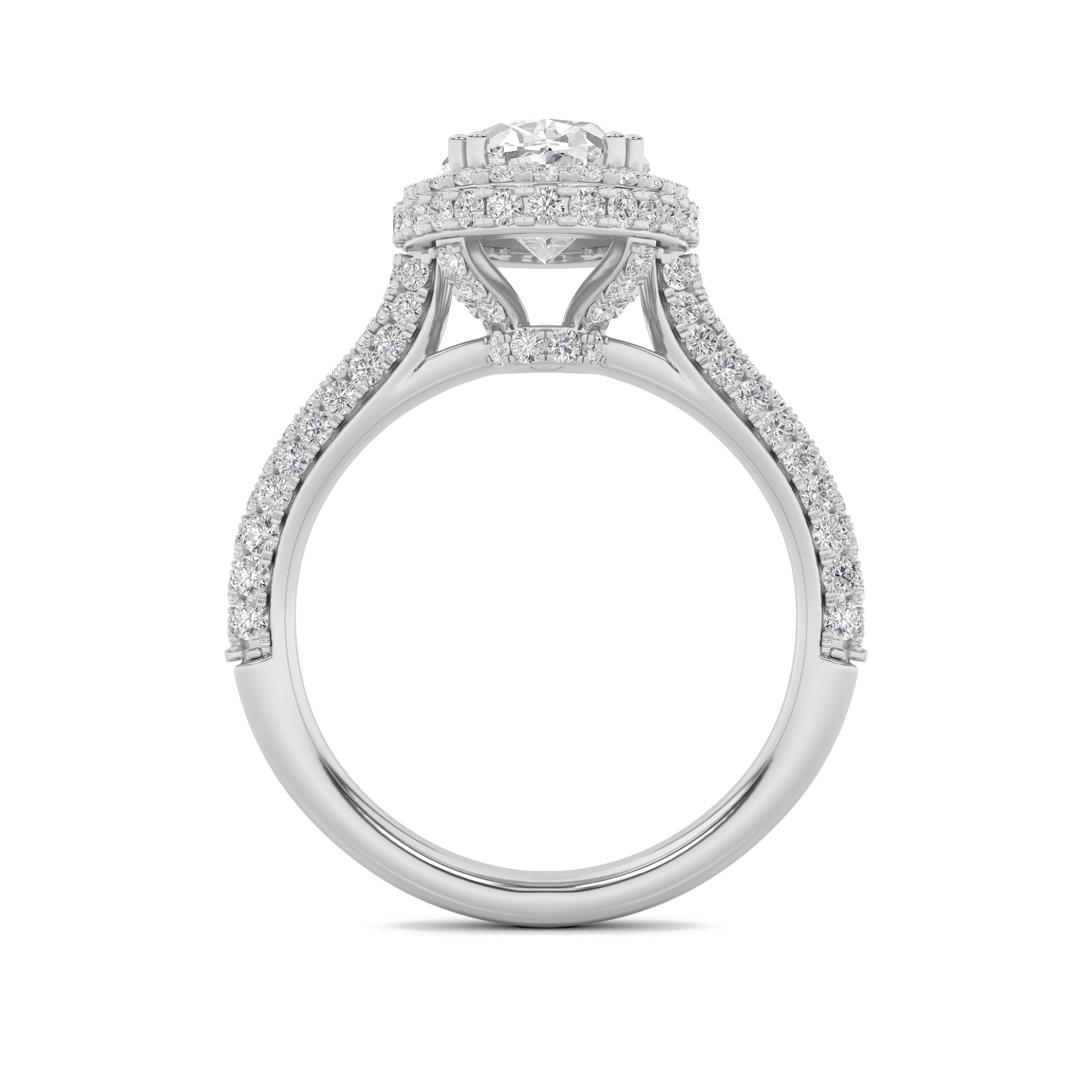 3Cttw Oval Shaped Lab Grown Diamond (F/VS) Halo Accented Engagement Ring in 14K Gold
