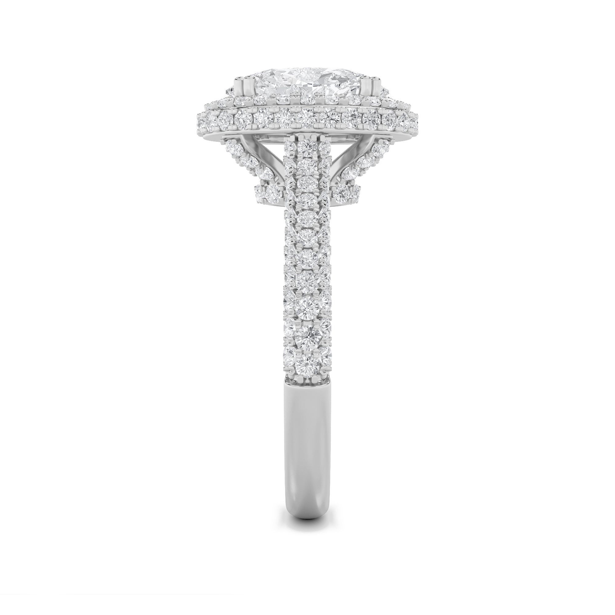 3Cttw Oval Shaped Lab Grown Diamond (F/VS) Halo Accented Engagement Ring in 14K Gold