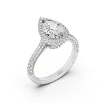 3Cttw Pear Shaped Lab Grown Diamond (F/VS) Halo Accented Engagement Ring in 14K Gold
