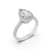 3Cttw Pear Shaped Lab Grown Diamond (F/VS) Halo Accented Engagement Ring in 14K Gold
