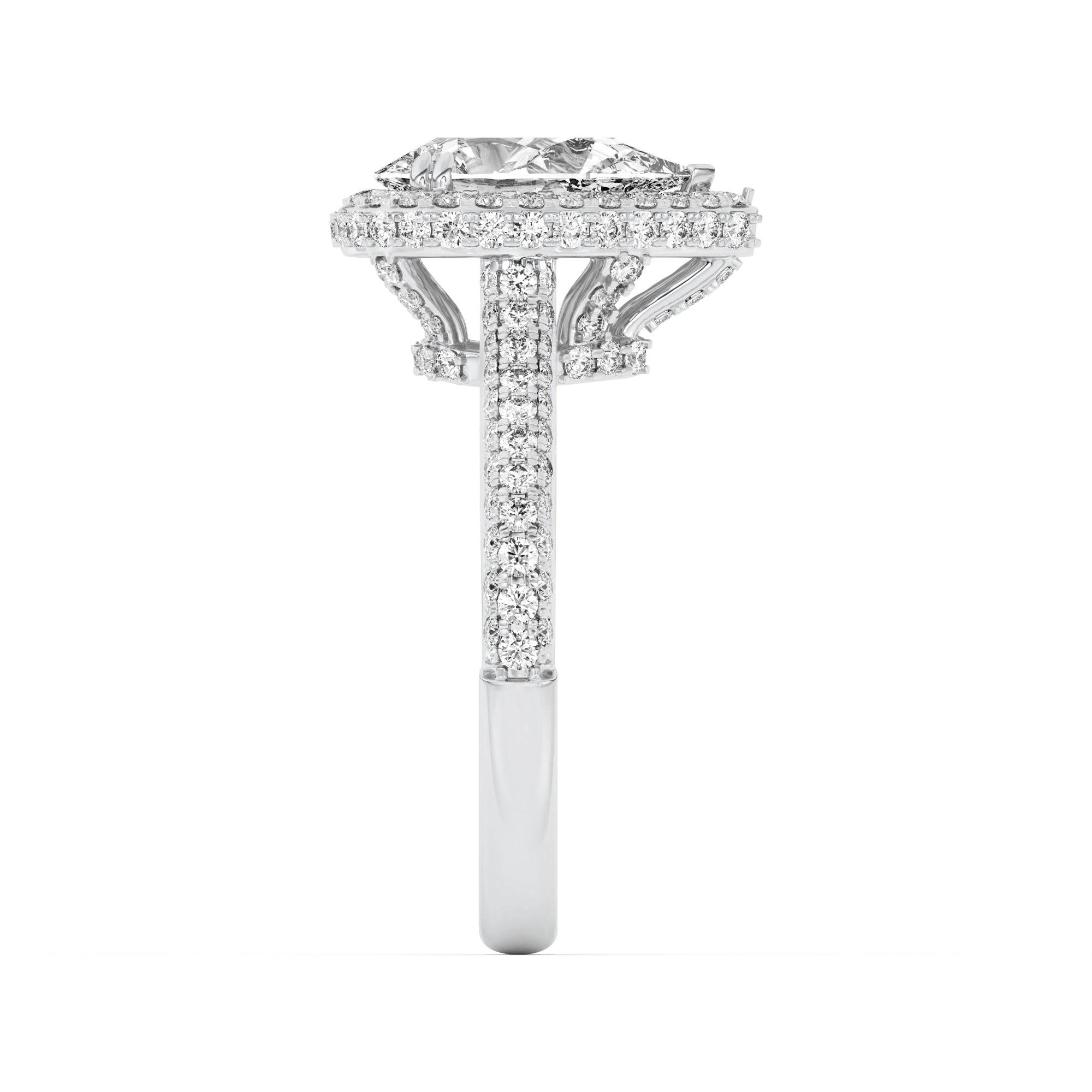 3Cttw Pear Shaped Lab Grown Diamond (F/VS) Halo Accented Engagement Ring in 14K Gold