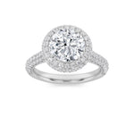 3Cttw Round Shaped Lab Grown Diamond (F/VS) Halo Accented Engagement Ring in 14K Gold
