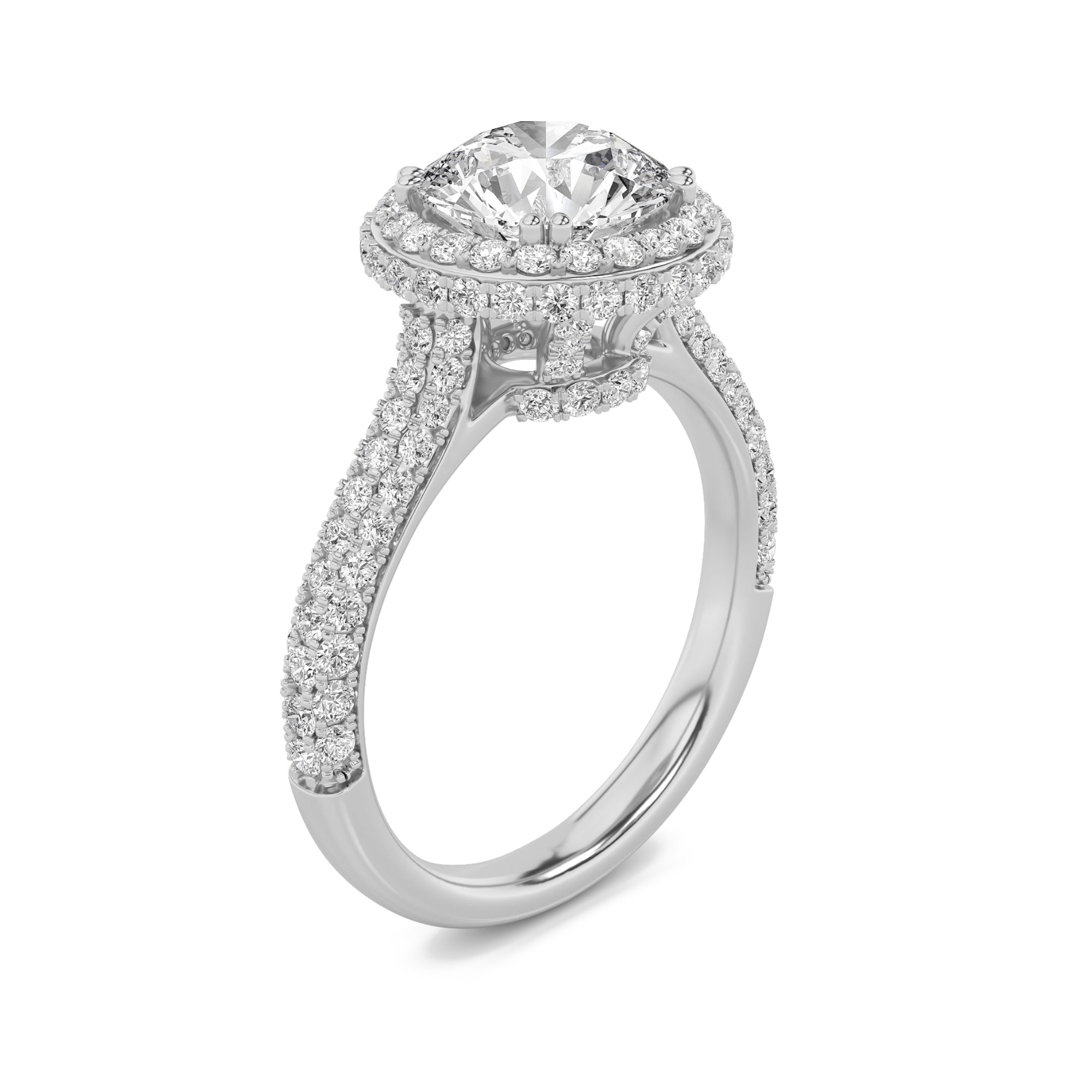 3Cttw Round Shaped Lab Grown Diamond (F/VS) Halo Accented Engagement Ring in 14K Gold