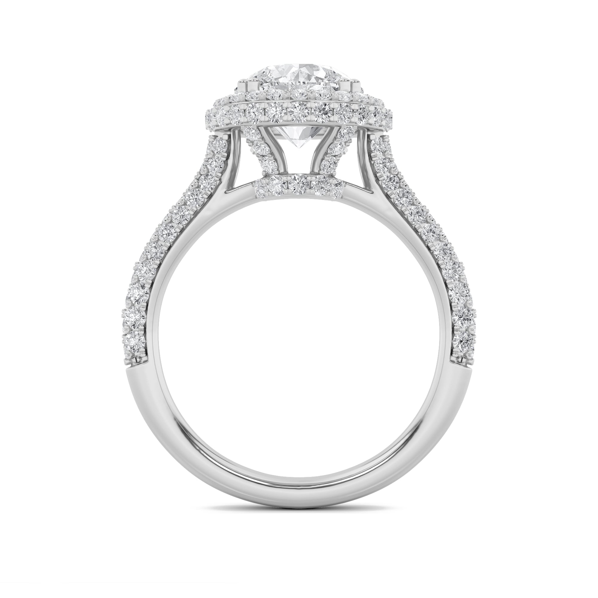 3Cttw Round Shaped Lab Grown Diamond (F/VS) Halo Accented Engagement Ring in 14K Gold