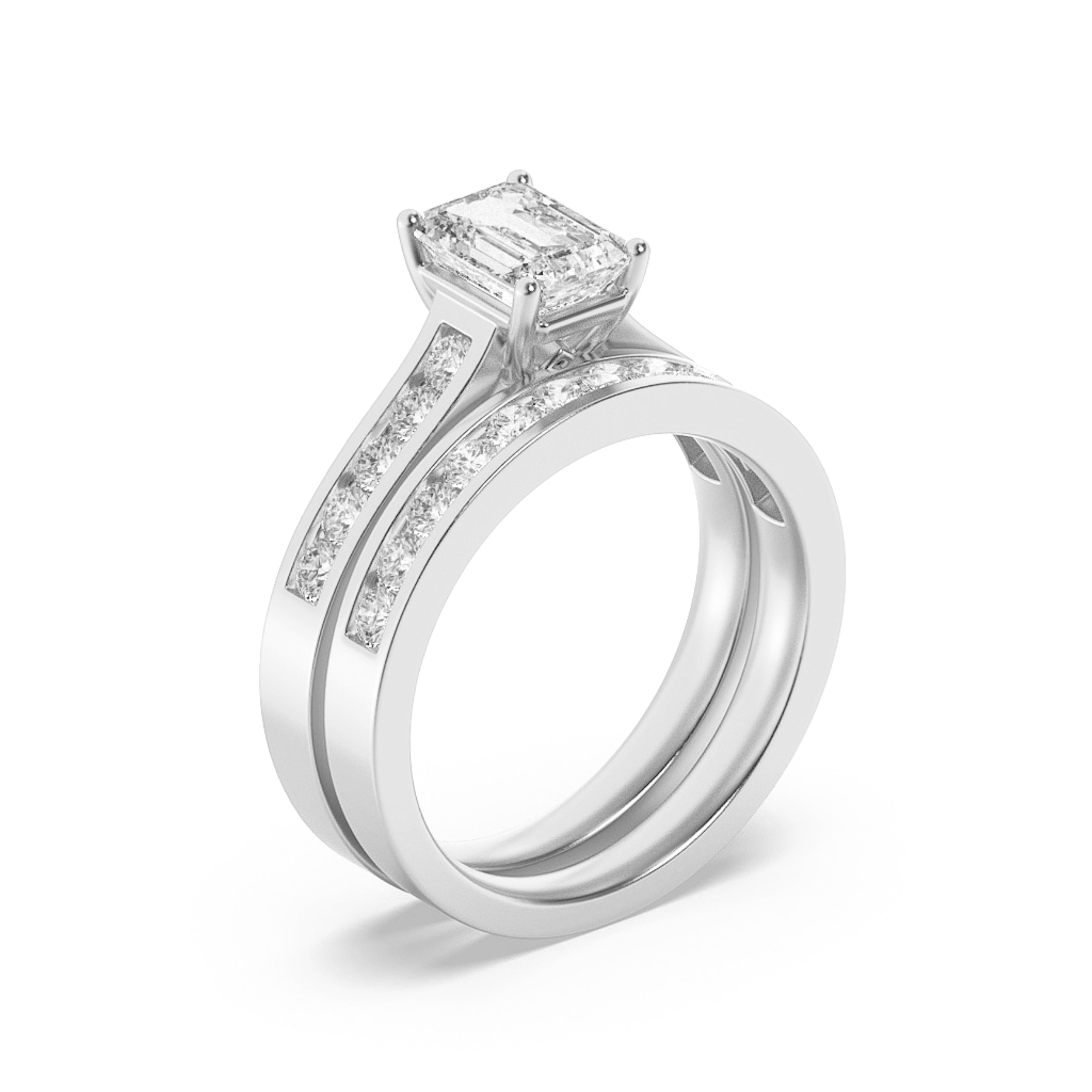 2Cttw Emerald Shaped Lab Grown Diamond (F/VS) Channel Set Bridal Engagement Ring in 14K Gold