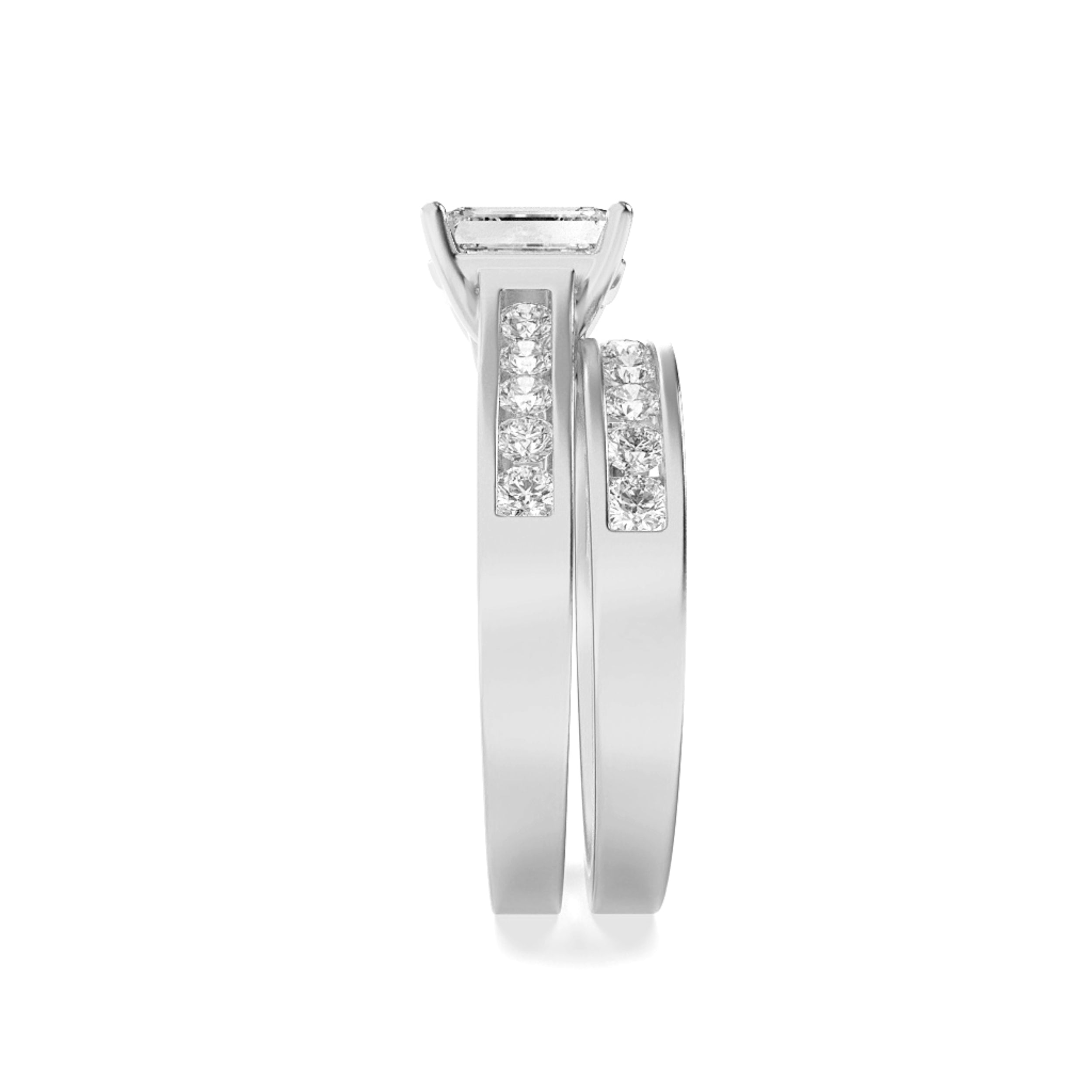 2Cttw Emerald Shaped Lab Grown Diamond (F/VS) Channel Set Bridal Engagement Ring in 14K Gold