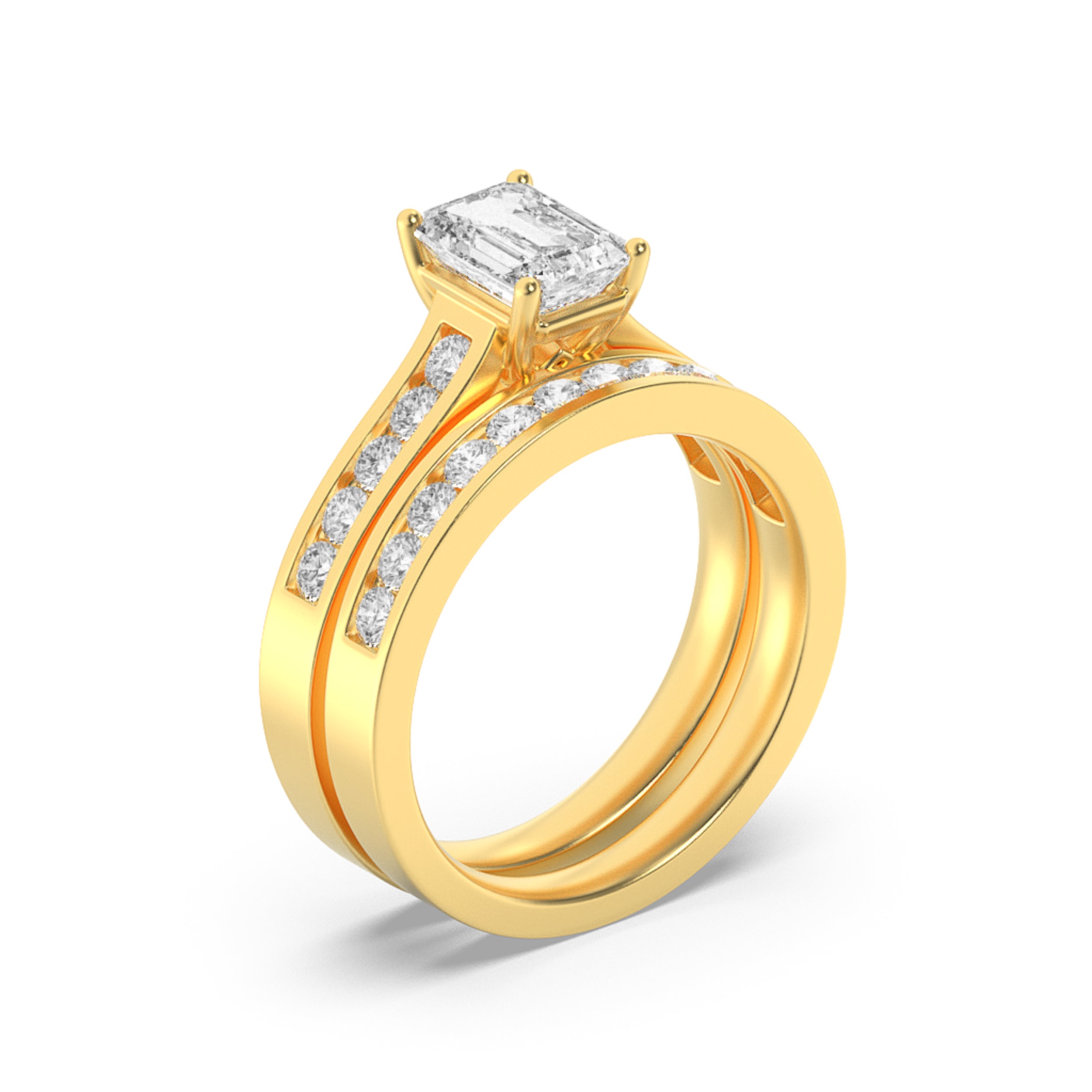 2Cttw Emerald Shaped Lab Grown Diamond (F/VS) Channel Set Bridal Engagement Ring in 14K Gold