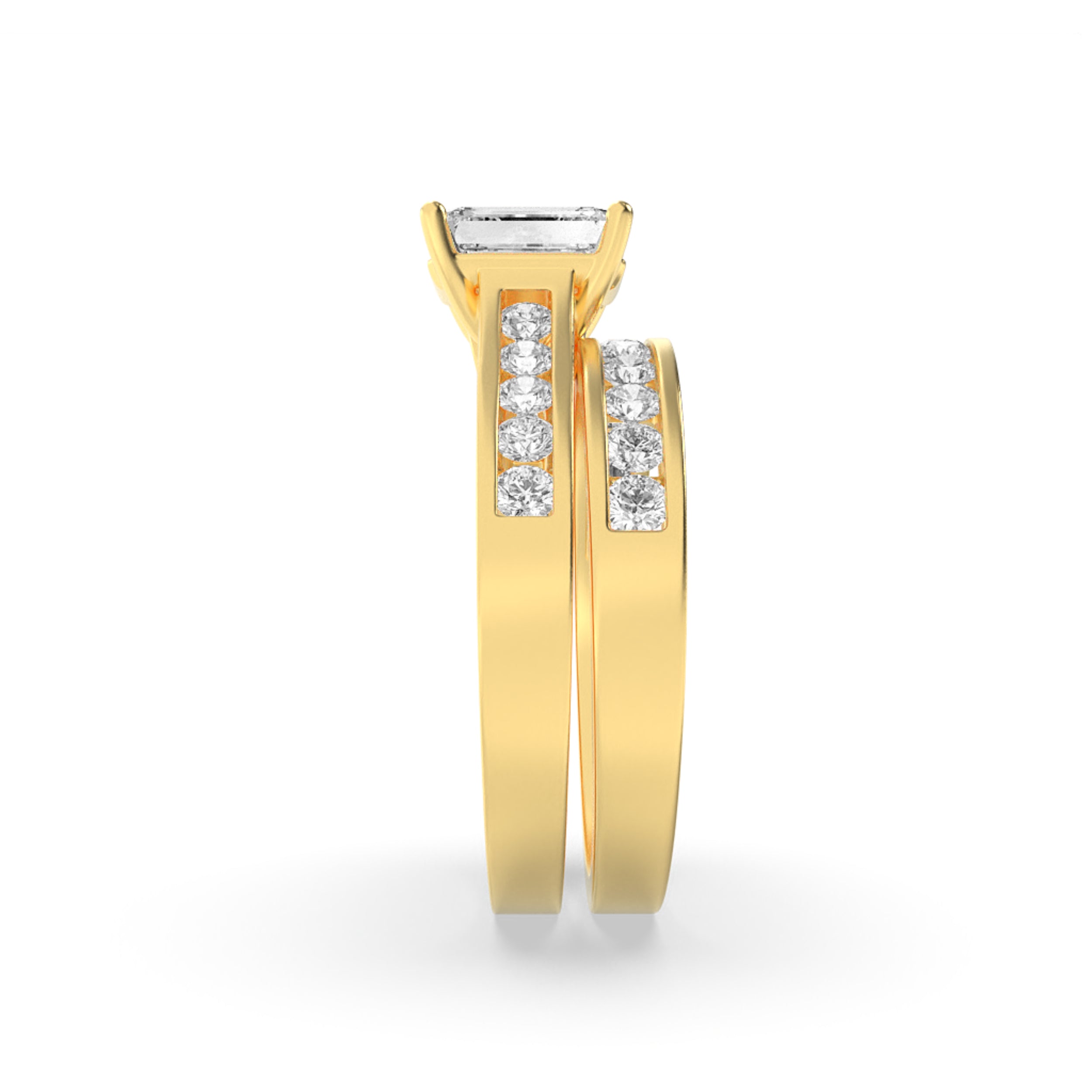 2Cttw Emerald Shaped Lab Grown Diamond (F/VS) Channel Set Bridal Engagement Ring in 14K Gold