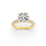 1.5Cttw Round Shaped Lab Grown Diamond (F/VS) Three Row Micro Pave Engagement Ring in 14K Gold