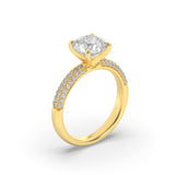 1.5Cttw Round Shaped Lab Grown Diamond (F/VS) Three Row Micro Pave Engagement Ring in 14K Gold
