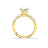 1.5Cttw Round Shaped Lab Grown Diamond (F/VS) Three Row Micro Pave Engagement Ring in 14K Gold