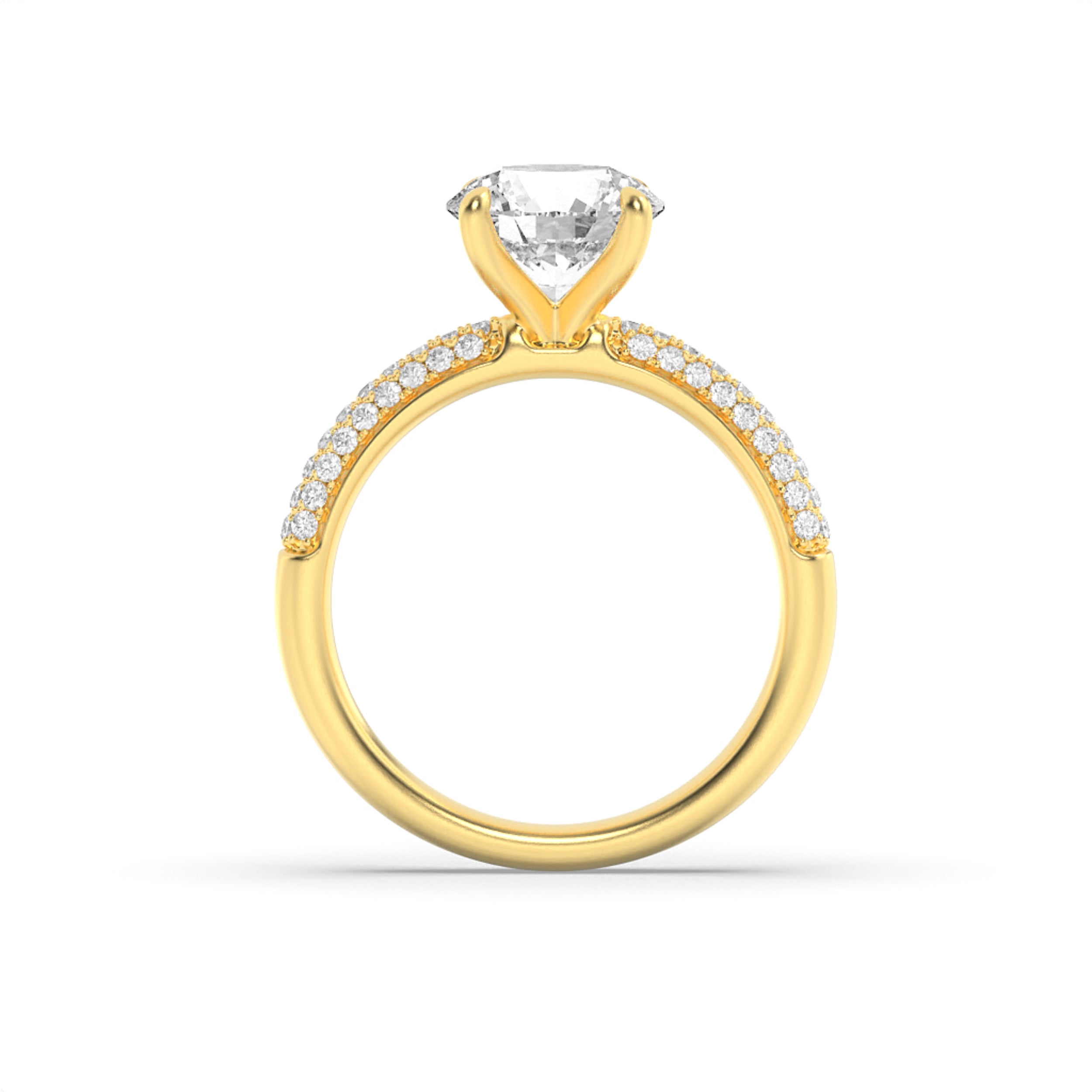 1.5Cttw Round Shaped Lab Grown Diamond (F/VS) Three Row Micro Pave Engagement Ring in 14K Gold