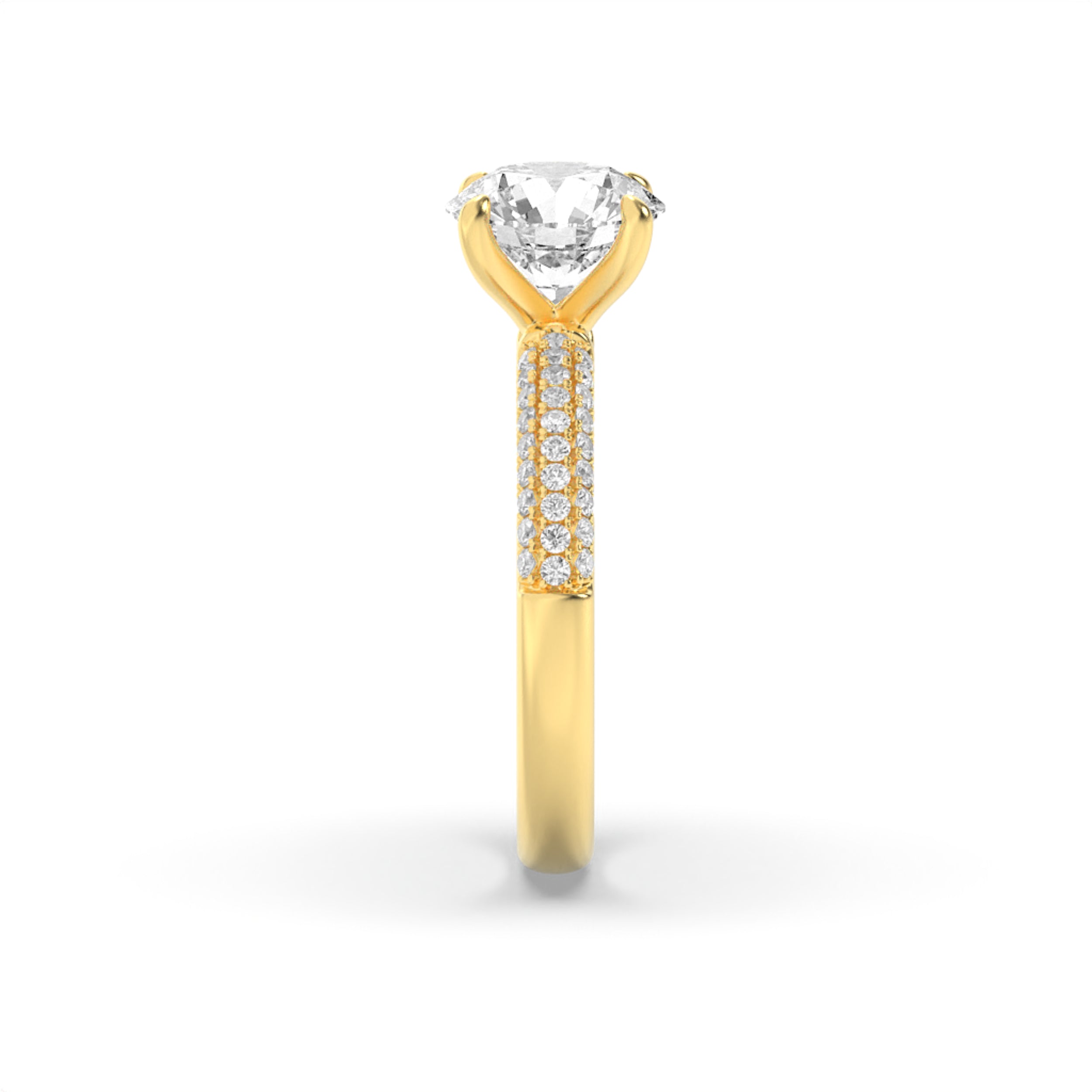 1.5Cttw Round Shaped Lab Grown Diamond (F/VS) Three Row Micro Pave Engagement Ring in 14K Gold