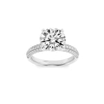 2.5Cttw Round Shaped Lab Grown Diamond (F/VS) Three Row Micro Pave Engagement Ring in 14K Gold