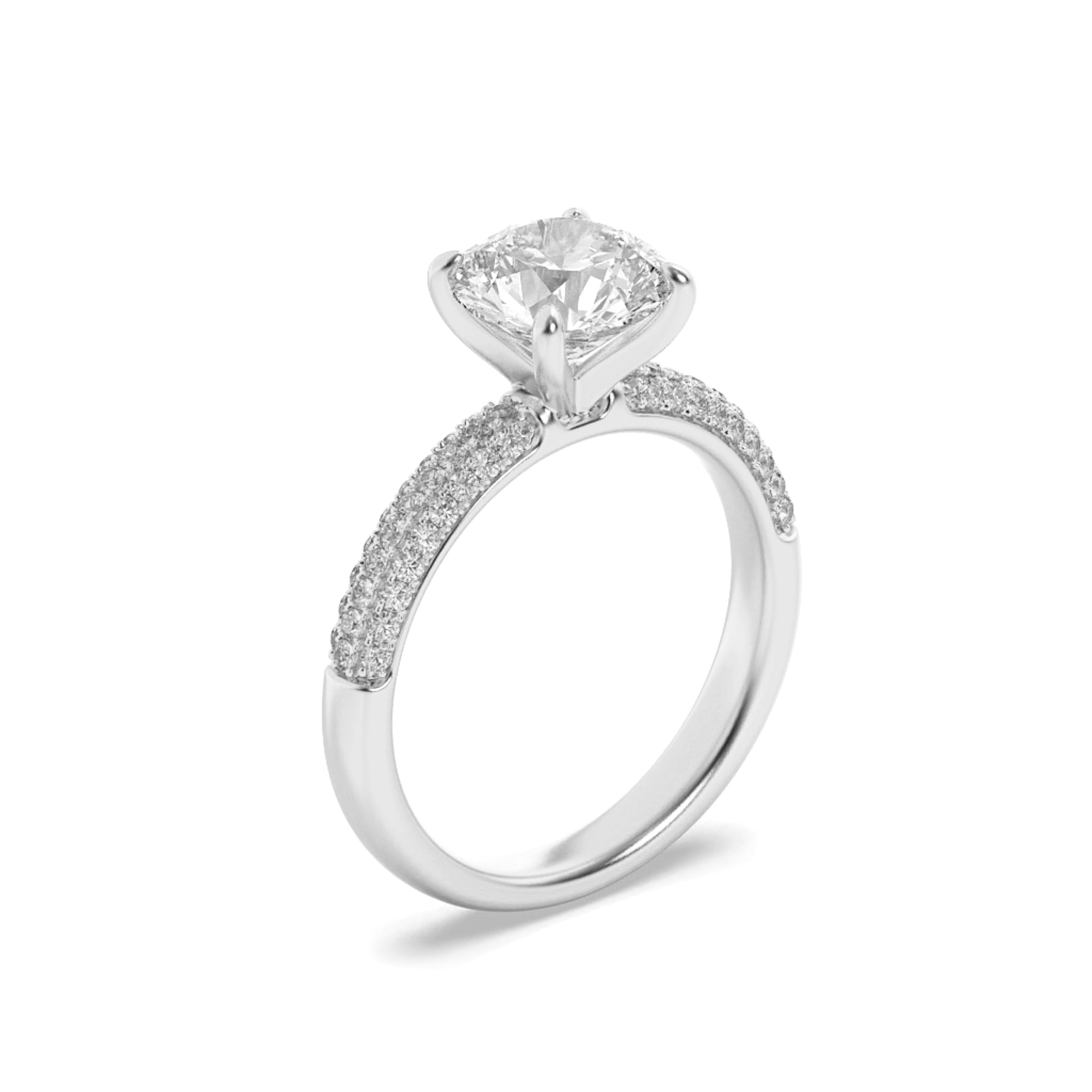 2.5Cttw Round Shaped Lab Grown Diamond (F/VS) Three Row Micro Pave Engagement Ring in 14K Gold