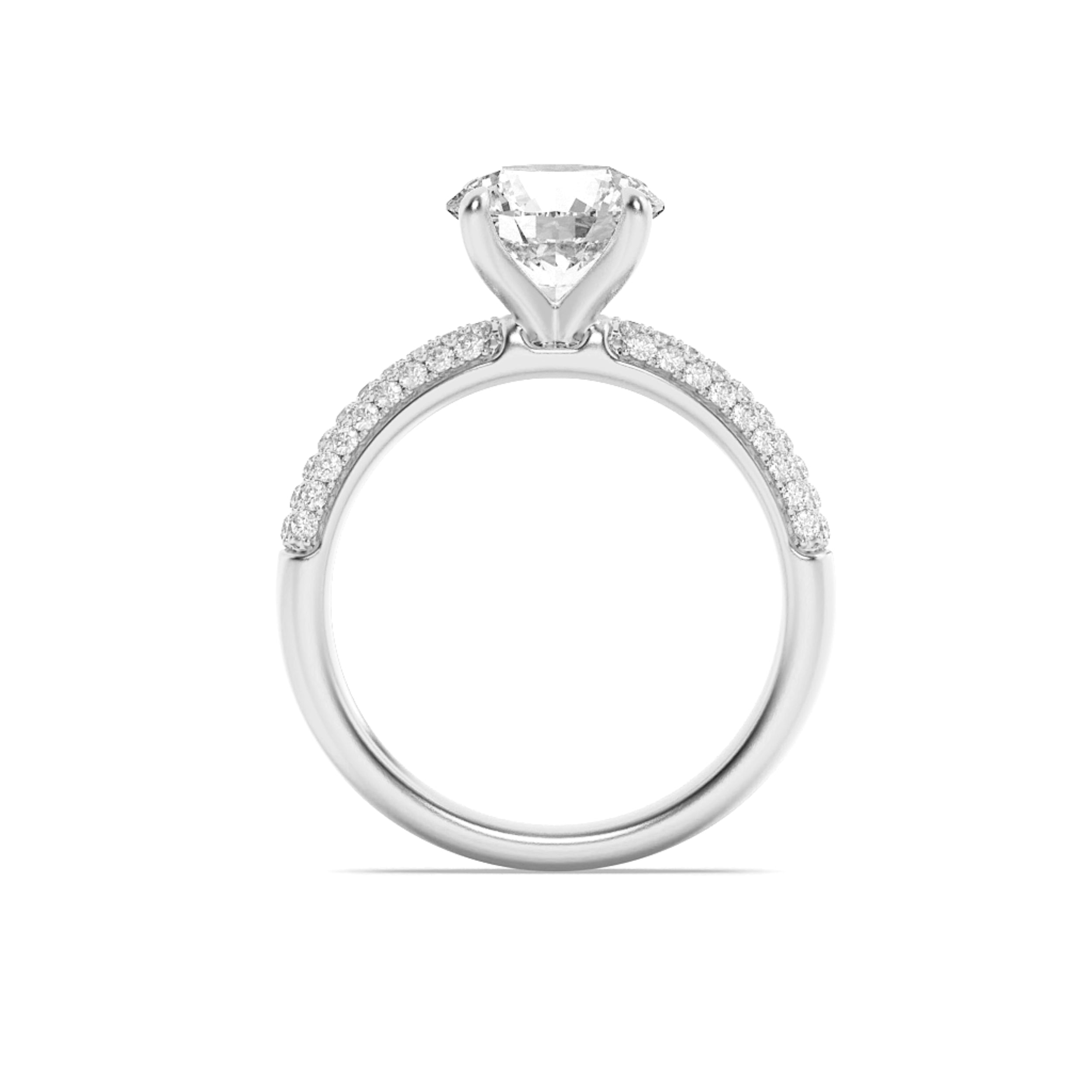 2.5Cttw Round Shaped Lab Grown Diamond (F/VS) Three Row Micro Pave Engagement Ring in 14K Gold