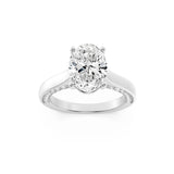 2Cttw Oval Shaped Lab Grown Diamond (F/VS) Accented Bridge Shank Engagement Ring in 14K Gold