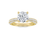 2Cttw Round Shaped Lab Grown Diamond (F/VS) Three Row Micro Pave Engagement Ring in 14K Gold