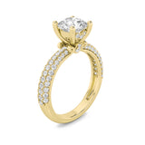 2Cttw Round Shaped Lab Grown Diamond (F/VS) Three Row Micro Pave Engagement Ring in 14K Gold