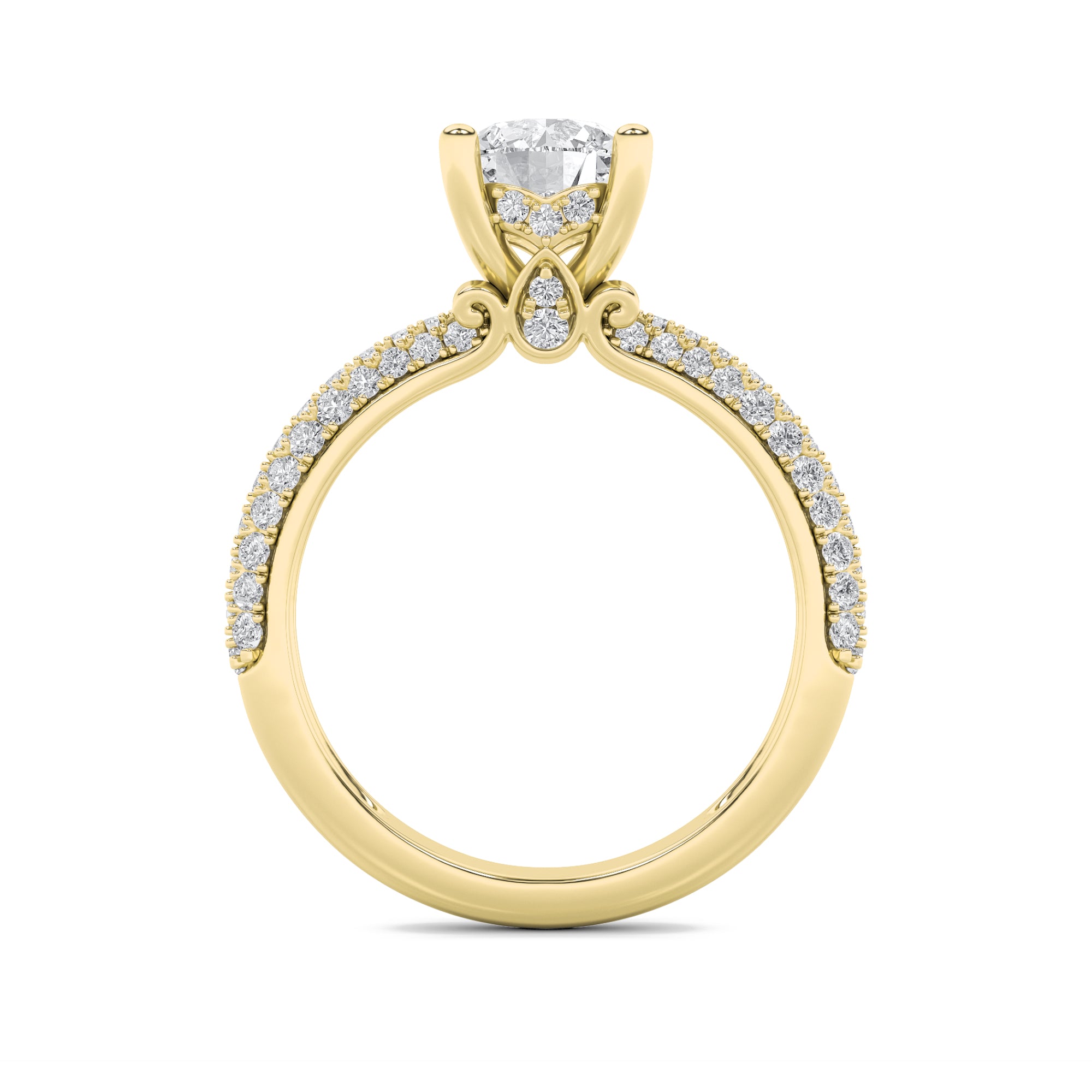 2Cttw Round Shaped Lab Grown Diamond (F/VS) Three Row Micro Pave Engagement Ring in 14K Gold