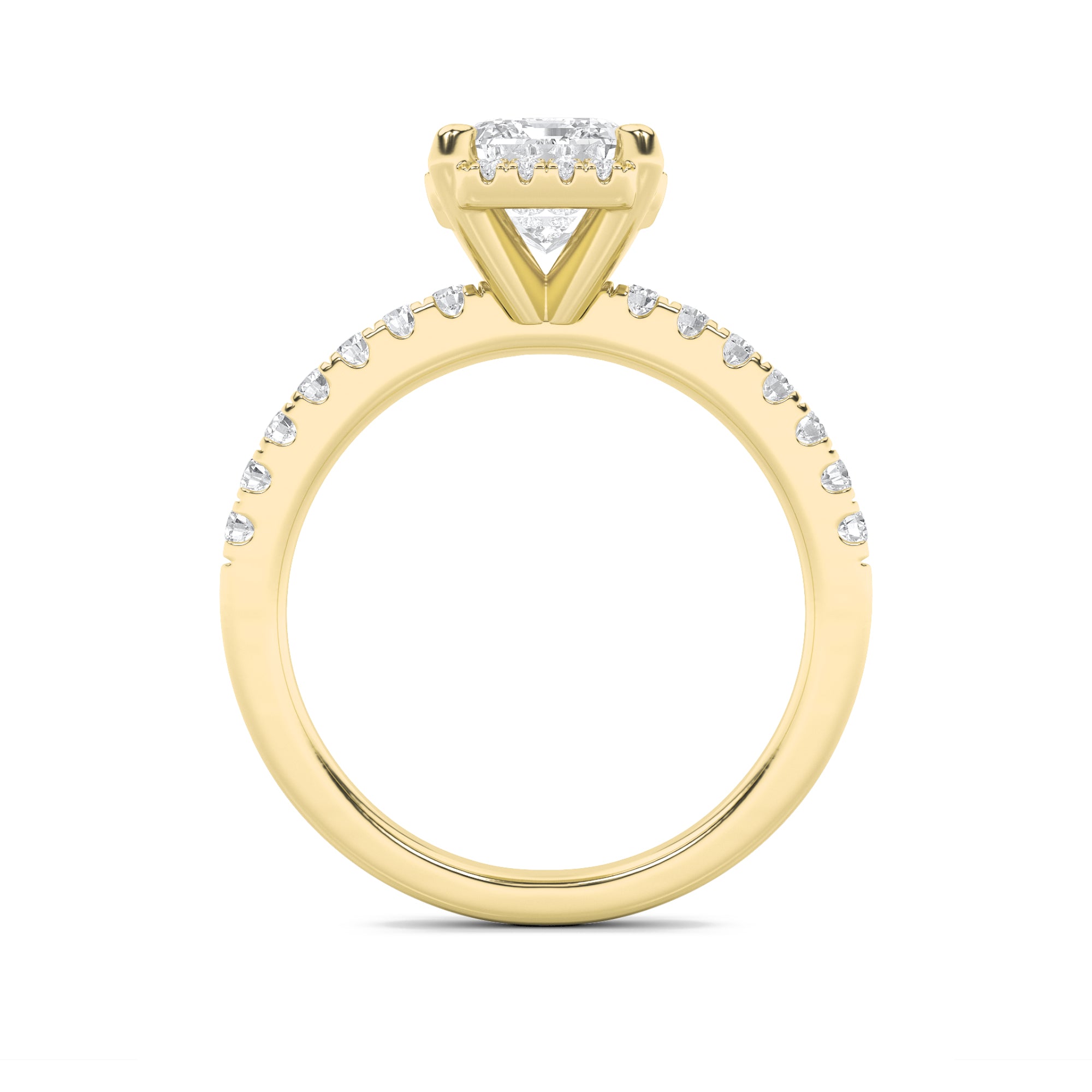 2Cttw Emerald Shaped Lab Grown Diamond (F/VS) Halo Accented Engagement Ring in 14K Gold