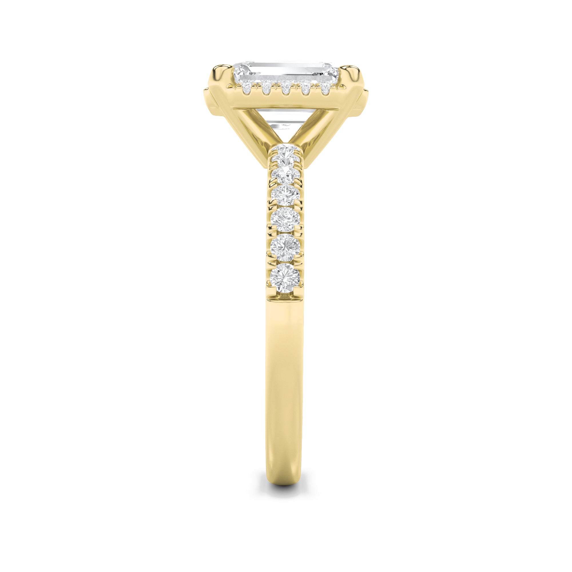 2Cttw Emerald Shaped Lab Grown Diamond (F/VS) Halo Accented Engagement Ring in 14K Gold