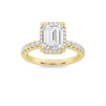 2Cttw Emerald Shaped Lab Grown Diamond (F/VS) Halo Accented Engagement Ring in 14K Gold